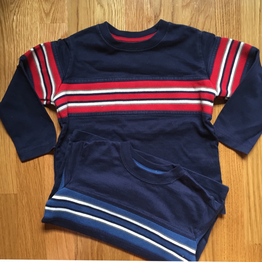 2 Hanna Andersson 90 navy tops w horizontal chest stripe
